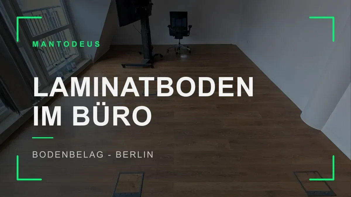Neu verlegter Laminatboden in einem Berliner Büroraum mit gerundeter Fensterfront